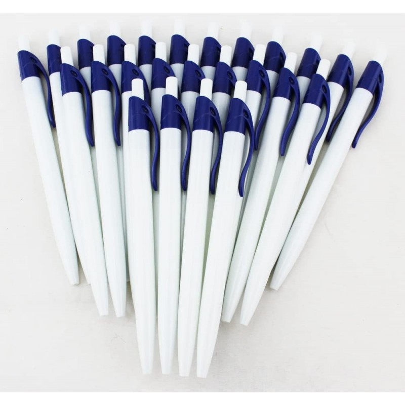 EZPENCILS & GIFTS - Blanko-Stifte in Großpackungen – Stifte mit weißem Schaft – Stifte mit schwarzer Tinte – Clipper-Stifte – blauer Clip – 20 Stück