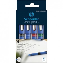 Schneider C Products One Hybrid 03 Tintenroller Hybrid konische Spitze, verschiedene Farben, 4er-Pack Etui, blau, grün, rot, schwarz, 0,3 mm