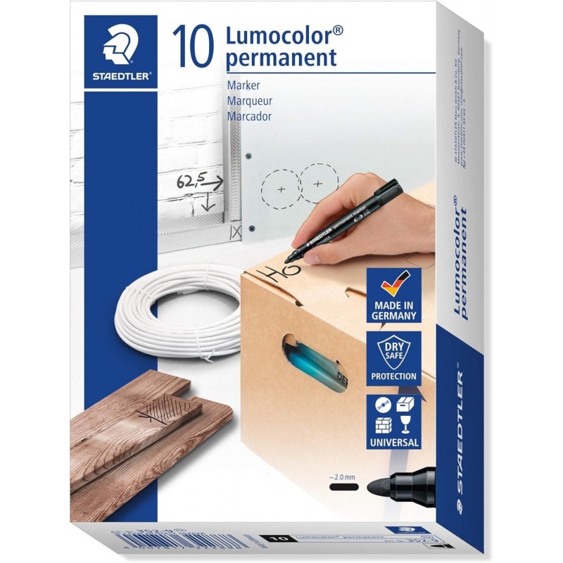 STAEDTLER Lumocolor Permanentmarker mit Rundspitze, schwarz, 10 Stück