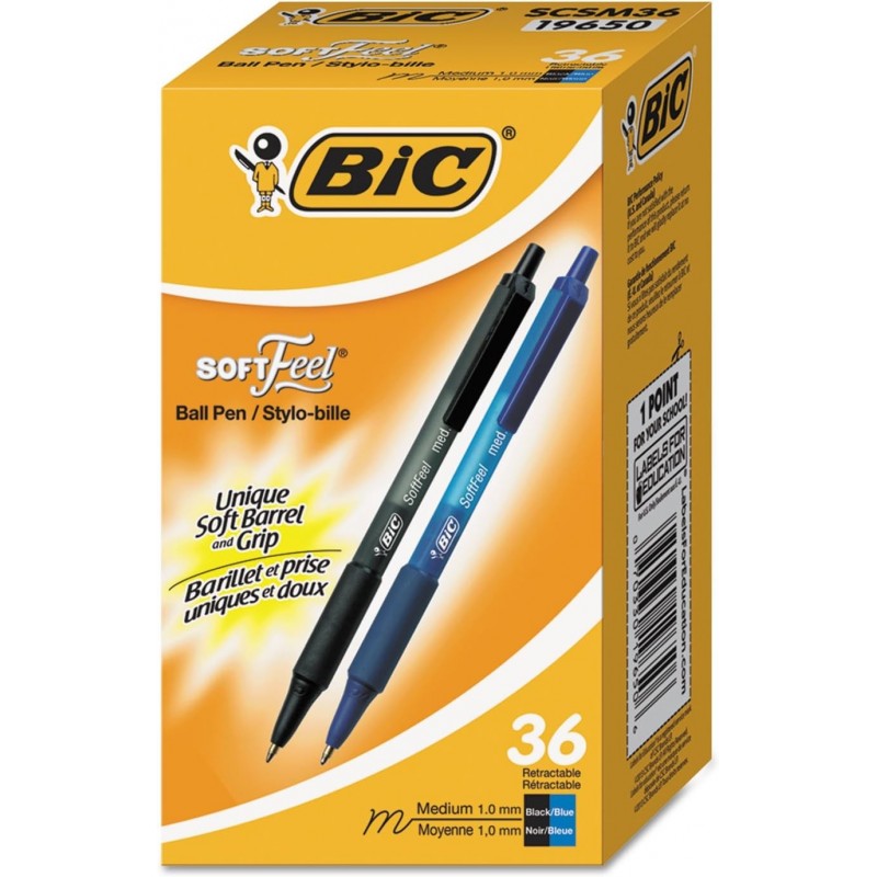 BIC SCSM361AST Druckkugelschreiber „Soft Feel“, Schwarz/Blau, 1 mm, Mittel, 36/Packung