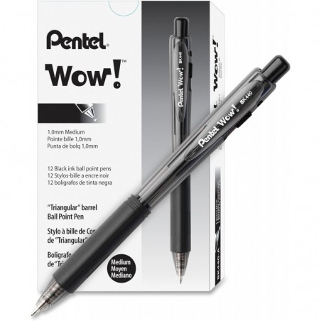 Pentel BK440ASWUS WOW! Druckkugelschreiber, 1 mm, schwarzer Schaft, schwarze Tinte, 36/Packung