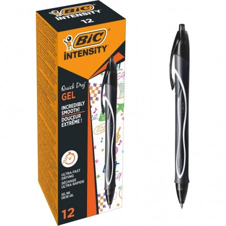 BIC Gel-ocity Quick Dry-Kugelschreiber, mittlere Spitze (0,7 mm) und schnell trocknende schwarze Tinte, Schachtel mit 12 Stück