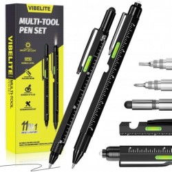 Geschenke für Männer, Väter, Ihn, 9-in-1-Multifunktionsstift-Set mit LED, Stift, Wasserwaage, Schraubendreher, Schlitzkopf, Vatertagsgeschenke für Väter, Geschenke für Väter, Geburtstagsgeschenke für Männer, Ihn, Ehemann, Vater, Schwarz