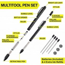 Geschenke für Männer, Väter, Ihn, 9-in-1-Multifunktionsstift-Set mit LED, Stift, Wasserwaage, Schraubendreher, Schlitzkopf, Vatertagsgeschenke für Väter, Geschenke für Väter, Geburtstagsgeschenke für Männer, Ihn, Ehemann, Vater, Schwarz