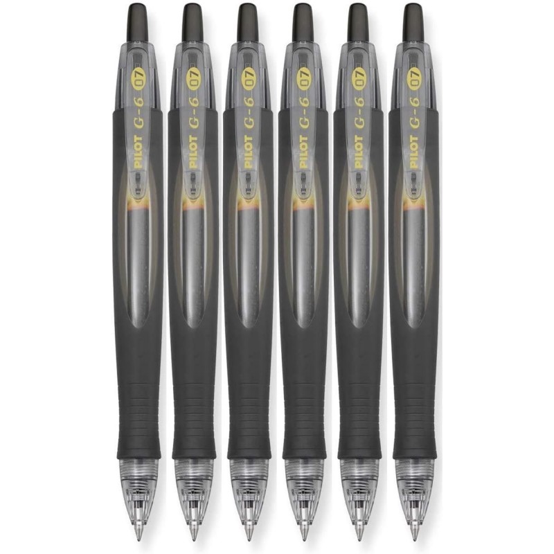 Pilot G6 Gel-Tinten-Kugelschreiber mit Druckfunktion, nachfüllbar, G2-Tinte, feine Spitze, 0,7 mm, schwarze Tinte, 6 Stück