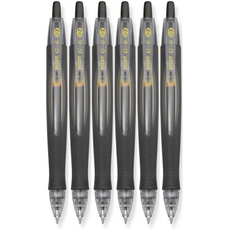 Pilot G6 Gel-Tinten-Kugelschreiber mit Druckfunktion, nachfüllbar, G2-Tinte, feine Spitze, 0,7 mm, schwarze Tinte, 6 Stück