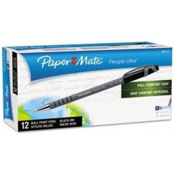 Paper Mate: Flexgrip Ultra-Kugelschreiber, feine Spitze, schwarze Tinte/schwarzer Schaft – Verkauft als 1 DZ