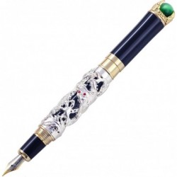 Jinhao Silver Dragon King Vintage-Füller mit feiner Spitze, Metallschnitzerei, grüner Schmuck, Kalligraphie-Tintenstifte