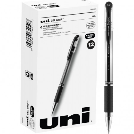 Uniball Signo Gel Grip Stick Gelstift, 12 schwarze Stifte, 0,7 mm Gelstifte mit mittlerer Spitze | Bürobedarf, Tintenstifte, Farbstifte, feine Spitze, Stifte mit sanftem Schreiben, Kugelschreiber