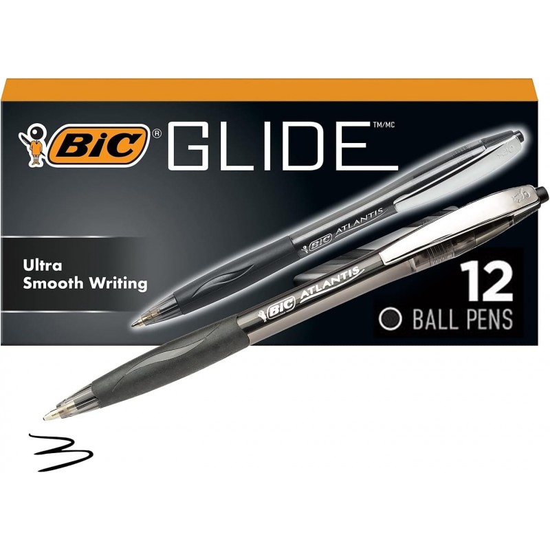 BIC VCG11BK Atlantis Original Druckkugelschreiber, schwarze Tinte, mittel, 1 mm, Dutzend