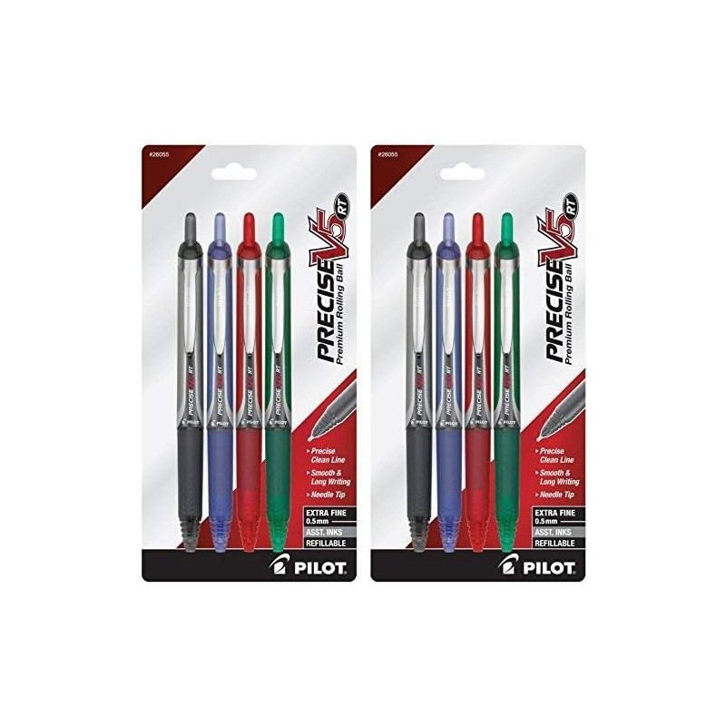 Pilot Precise V5 RT Druckkugelschreiber, extrafeine Spitze, 8er-Pack, schwarze/blaue/rote/grüne Tinte (26055)