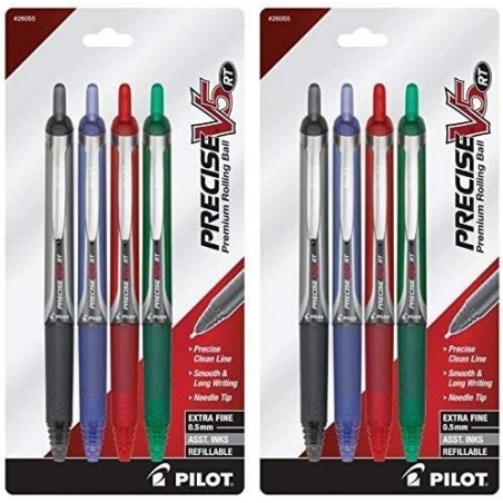 Pilot Precise V5 RT Druckkugelschreiber, extrafeine Spitze, 8er-Pack, schwarze/blaue/rote/grüne Tinte (26055)