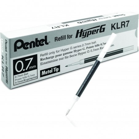 Pentel-Mine für Hyper G Gelstift, mittlere Linie, permanente schwarze Tinte, Schachtel mit 12 Stück (KLR7-A)