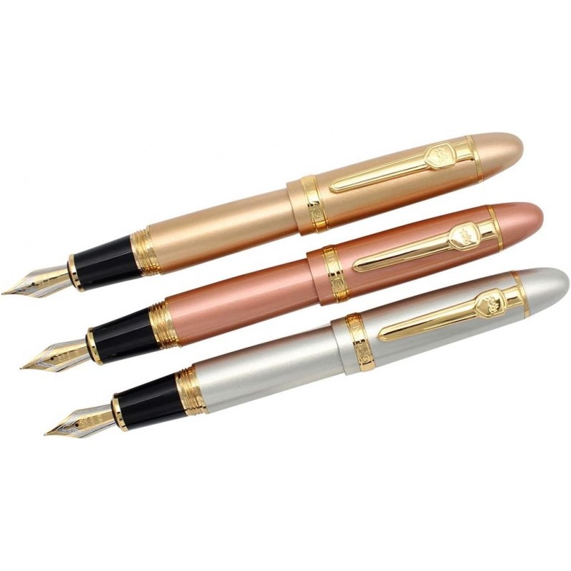 3 Stück Jinhao 159 Füllfederhalter, mittlere goldene Verzierung, großer schwerer Stift & Tintenkonverter für Nachfüllung, Business-Signatur-Geschenkkollektionsstift (Roségold, Gold, Silber)