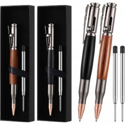 Chinco 2 Stück Bolt Action Stift Holz Kugelschreiber aus massivem Messing Kugelförmige Metallstifte und 2 Stück Stiftminen mit 2 Geschenkboxen für Vatertag, Valentinstag, Geburtstag, schwarze Tinte (Schwarz, Braun)