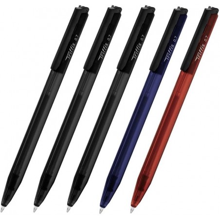 Monami Trifis (Triffis) Kugelschreiber auf Ölbasis, 0,7 mm, 5er-Set, Tinte: Rot 1, Blau 1, Schwarz 3