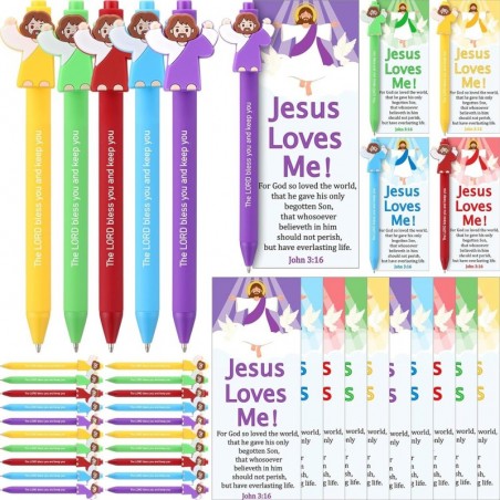 25-teiliges christliches Stifteset, Jesus-Weihnachtsgeschenke in Großpackung, inklusive kleiner Jesus-Figuren, Kugelschreiber und „Jesus liebt dich“-Grußkarte mit Krawatte, religiöses Partygeschenk, Taufgeschenk