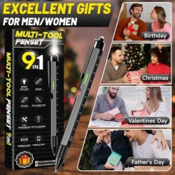 Neuartige Geschenke, 9-in-1-Stifte für Männer, Multifunktionsstift, EDC, einzigartiges Gadget als Weihnachts-, Valentinstags-, Vatertags- und Geburtstagsgeschenke für Papa, Freund (schwarz-lang)