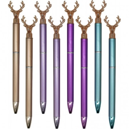 Maydahui Kugelschreiber in Hirschkopfform, einzigartige Weihnachtsstifte, süßer Tierstift, schwarzes Gel-Tinten-Design für Weihnachten, Party, Schule, 24 Stück