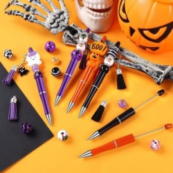 12er-Set Halloween-Bastelstifte, Herbst-Perlenstifte, Kugelschreiber, DIY-Stiftebausatz mit Holzperlen-Anhängern, Karabinerverschlüssen für Halloween, Studenten, Teenager, Schule, Bürobedarf