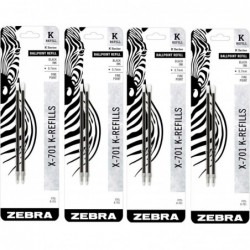 Zebra Pen Kugelschreiberminen K-Refills für X-701, 0,7 mm, schwarze Tinte, 4er-Pack, insgesamt 8 Minen