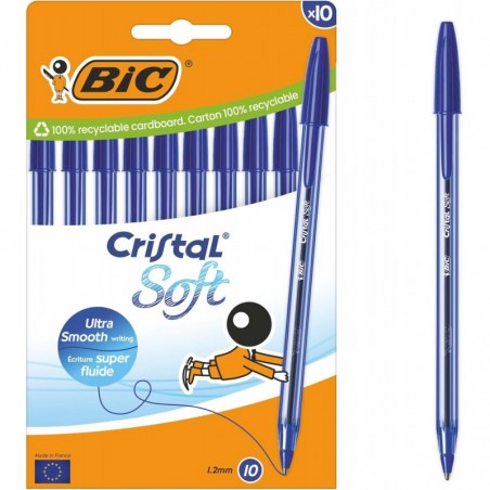 BIC Cristal Soft Kugelschreiber, mittlere Spitze (1,2 mm), mit Easy-Glide-Tinte, blau, Schachtel mit 10 Stück