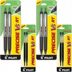 PILOT Precise V5 RT Druckkugelschreiber, extrafeine Spitze, 4 Stifte, schwarze Tinte (26050) mit 4 schwarzen Tintenminen