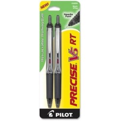 PILOT Precise V5 RT Druckkugelschreiber, extrafeine Spitze, 4 Stifte, schwarze Tinte (26050) mit 4 schwarzen Tintenminen