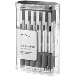 TUL BP3 Kugelschreiber, einziehbar, feine Spitze, 0,8 mm, silberner Schaft, schwarze Tinte, 12er-Pack