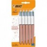 Bic 4-Farben-Stift in Roségold, mehrfarbige Stifte in einem, Druckkugelschreiber, Mittel 1,0 mm, Grün, Blau, Rot, Schwarz, 5 Stifte pro Packung, 1 Packung