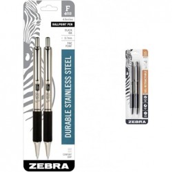 Zebra Pen F-402 Druckkugelschreiber, Edelstahlschaft, feine Spitze, 0,7 mm, schwarze Tinte, 2er-Pack & G-402 Druckgelstift, Edelstahlschaft, feine Spitze, 0,5 mm, schwarze Tinte, 2er-Pack