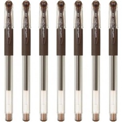 Uni-Ball Signo Gel-Tinten-Kugelschreiber mit Snap-Cap, 0,5 mm feine Spitze, braunschwarze Tinte, UM15105.22, 7er-Pack