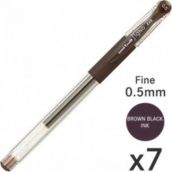 Uni-Ball Signo Gel-Tinten-Kugelschreiber mit Snap-Cap, 0,5 mm feine Spitze, braunschwarze Tinte, UM15105.22, 7er-Pack