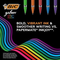 BIC Gel-ocity Smooth Stic Gelstift, feine Spitze (0,5 mm), schwarze Tinte, 36 Stück, leuchtende und glatte Geltintenstifte