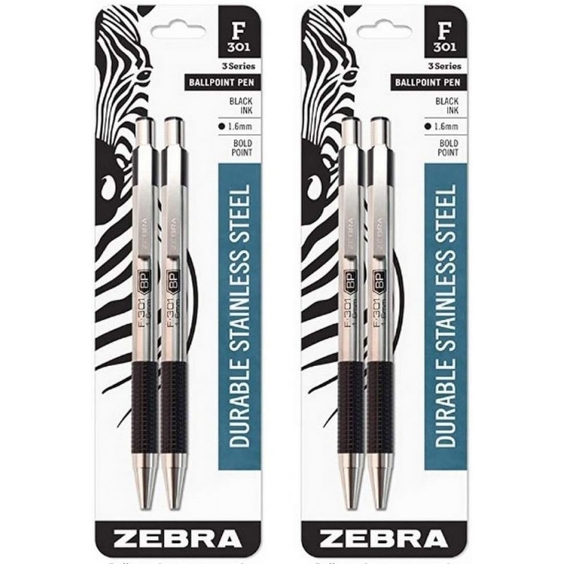 (2) Zebra Pen F-301 Bold Druckkugelschreiber, 1,6 mm Spitzengröße, schwarze Tinte, 2er-Pack (27312)