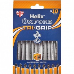 Helix Oxford Tri-Grip-Kugelschreiber (10er-Packung mit schwarzer Tinte) mit plastikfreier Verpackung