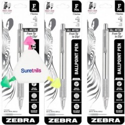 Pen F-701 Druckkugelschreiber, schwarze Tinte | Im Paket mit Suretails Mehrfarbigem Textmarker – 0,8 mm feine Spitze aus Edelstahl, sanftes Schreiberlebnis [3er-Pack]