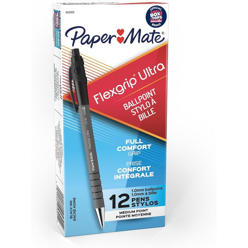 Paper Mate FlexGrip Ultra Druckkugelschreiber, mittlere Spitze, Schwarz, Schachtel mit 12 Stück