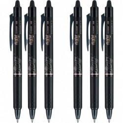 PILOT FriXion Clicker Gel-Tintenstifte, radierbar, nachfüllbar und einziehbar, dicke Spitze, schwarze Tinte, 6er-Pack