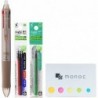 Pilot Frixion Ball 4 Click, einziehbarer 4-Farben-Geltinten-Multistift, löschbar, 0,5 mm, goldenes Gehäuse und jeweils 4 Farbminen (Schwarz, Blau, Rot, Grün), Vorteilsset und „Monoc“-Haftnotizenset (Japan-Import)