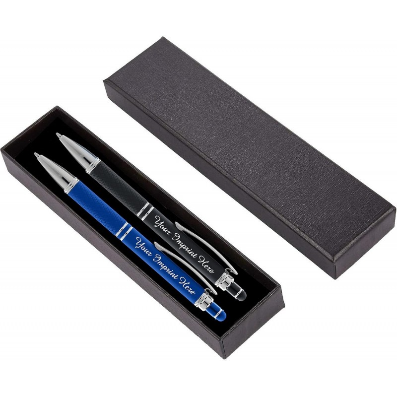 Express Pencils Personalisiertes Stifte-Geschenkset – 2er-Pack Soft-Touch-Metallstifte mit Geschenkbox – Luxuriöser Kugelschreiber mit individueller Gravur mit Namen oder Nachricht | Perfekt für Sie oder Ihn (Schwarz – Blau)