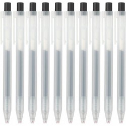 MUJI 0,5 mm glatter Geltinten-Kugelschreiber mit Druckknopf, schwarzes Farbset, 10-teiliges Set mit originalem Stiftetui