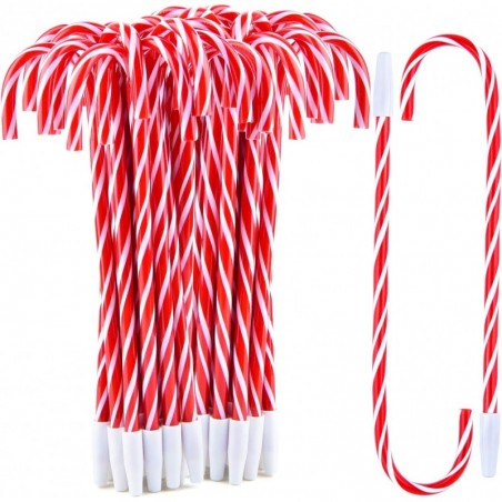 48 Stück Zuckerstangen-Stifte, Weihnachtsstifte mit schwarzer Tinte für Weihnachten, Feiertage, Neujahr, Heimdekoration, Partygeschenk (rot)