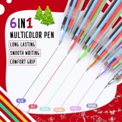 24 Stück Weihnachts-Kugelschreiber (6 in 1, mehrfarbig) und Weihnachtskarten, 1,0 mm Druckkugelschreiber, bunter Tintenstift für Kinder, Schüler, Schule, Partyzubehör