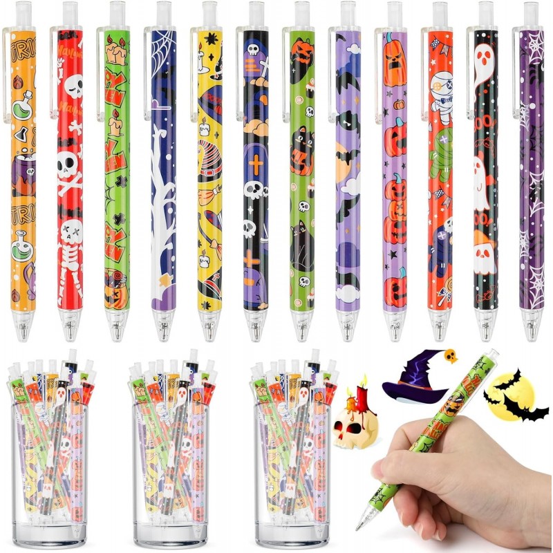 CCINEE 36 Stück Halloween-Kugelschreiber, süßer Cartoon-Gel-Tintenstift, Großpackung für Kinder, einziehbarer Druck, schwarze Tinte, Kugelschreiber für Büro, Schule, Zuhause, Halloween-Geschenke