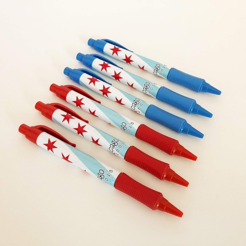 Stifte mit Chicago-Flagge – 6er-Set – Rot und Blau