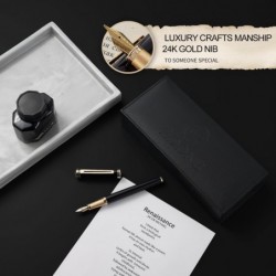 Schwarze Luxus-Füllersets für Männer und Frauen mit Geschenkbox, 24-Karat-Gold-Finish und vergoldete Feder (mittel) mit 5 schwarzen Tintenpatronen und Konverter