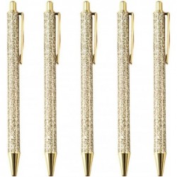 5er-Pack Kugelschreiber, Metall-Pailletten-Kristallstift, Glitzer-Klick-Kugelschreiber, schwarze Tinte, mittlere Spitze 1 mm, für Schul- und Bürobedarf, Gold