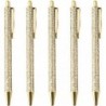 5er-Pack Kugelschreiber, Metall-Pailletten-Kristallstift, Glitzer-Klick-Kugelschreiber, schwarze Tinte, mittlere Spitze 1 mm, für Schul- und Bürobedarf, Gold