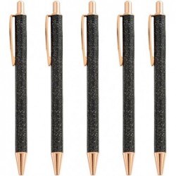 5er-Pack Kugelschreiber, Metall-Pailletten-Kristallstift, Glitzer-Klick-Kugelschreiber, schwarze Tinte, mittlere Spitze 1 mm, für Schul- und Bürobedarf, Gold